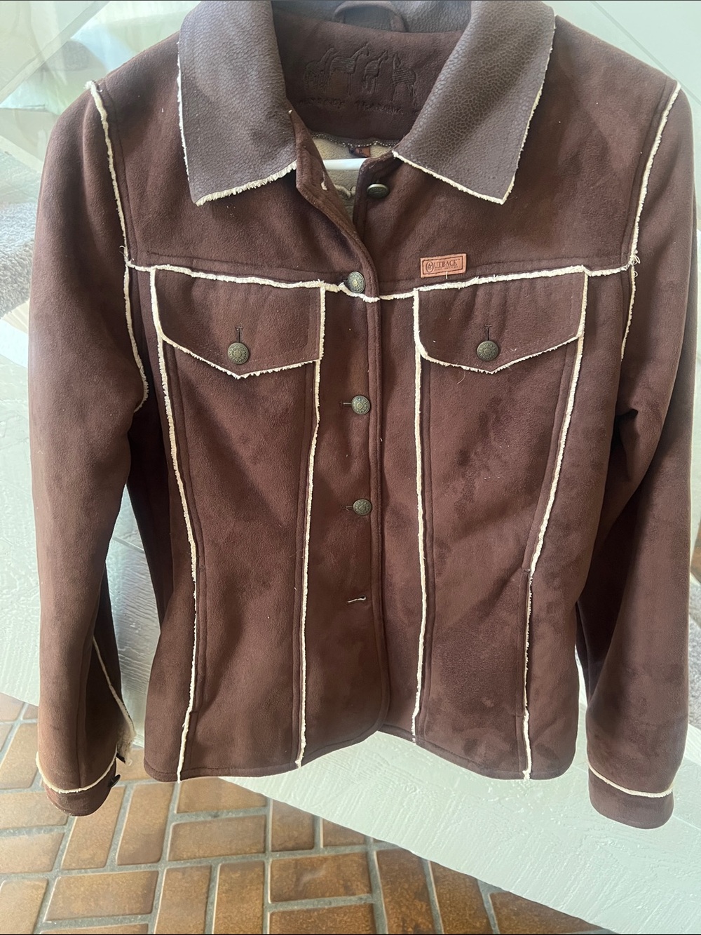 Classic Brown Faux-Suede Utility Jacket with Contrast Trim